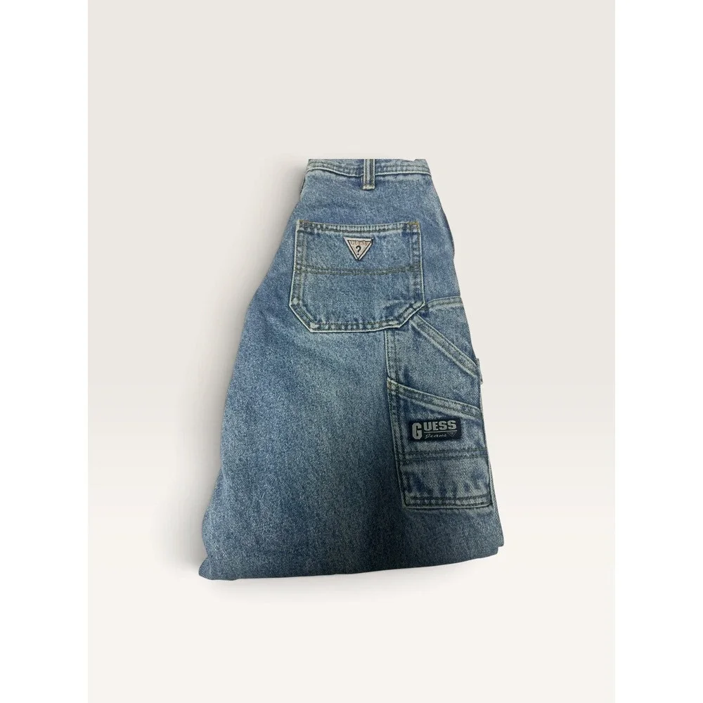 Vintage GUESS Girls Baggy Carpenter Jeans Y2K Wide Leg Denim Blue Size 10